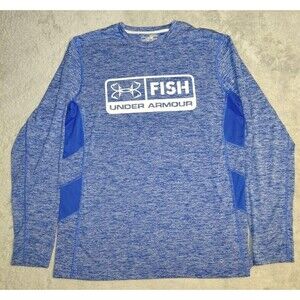 Under Armour Fish Long Sleeve Shirt Men's Medium Heat Gear Loose Fit Blue EUC